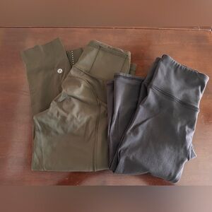 2 PAIR LULULEMON CROP TIGHS LEGGINGS XS 4 GREEN AND BLACK